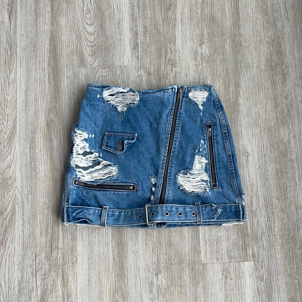 Denim Skirt with Belt Loop Detail at Bottom